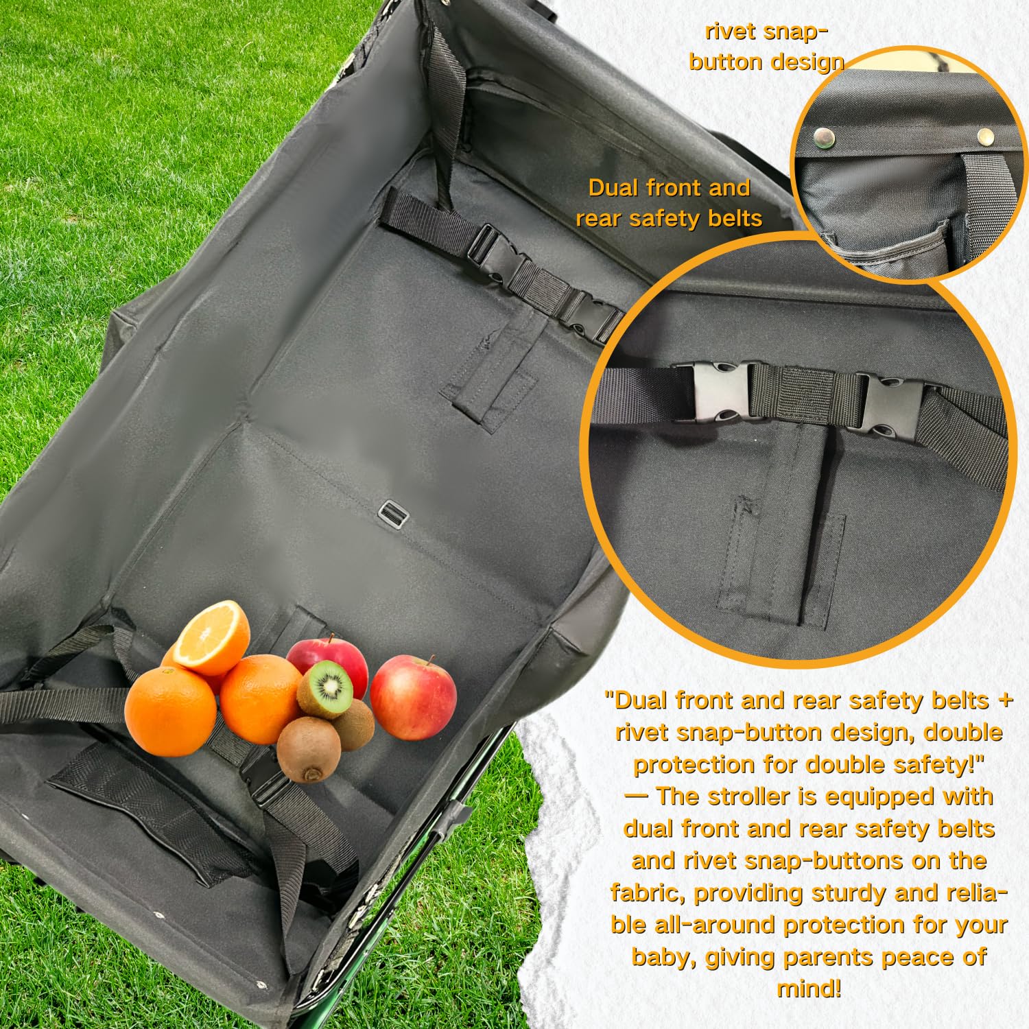 ABC Handwagen mit Dach, klappbar, 80 kg Tragfähigkeit, 2x 3-Punkt-Gurtsystem, Scheibenbremsen