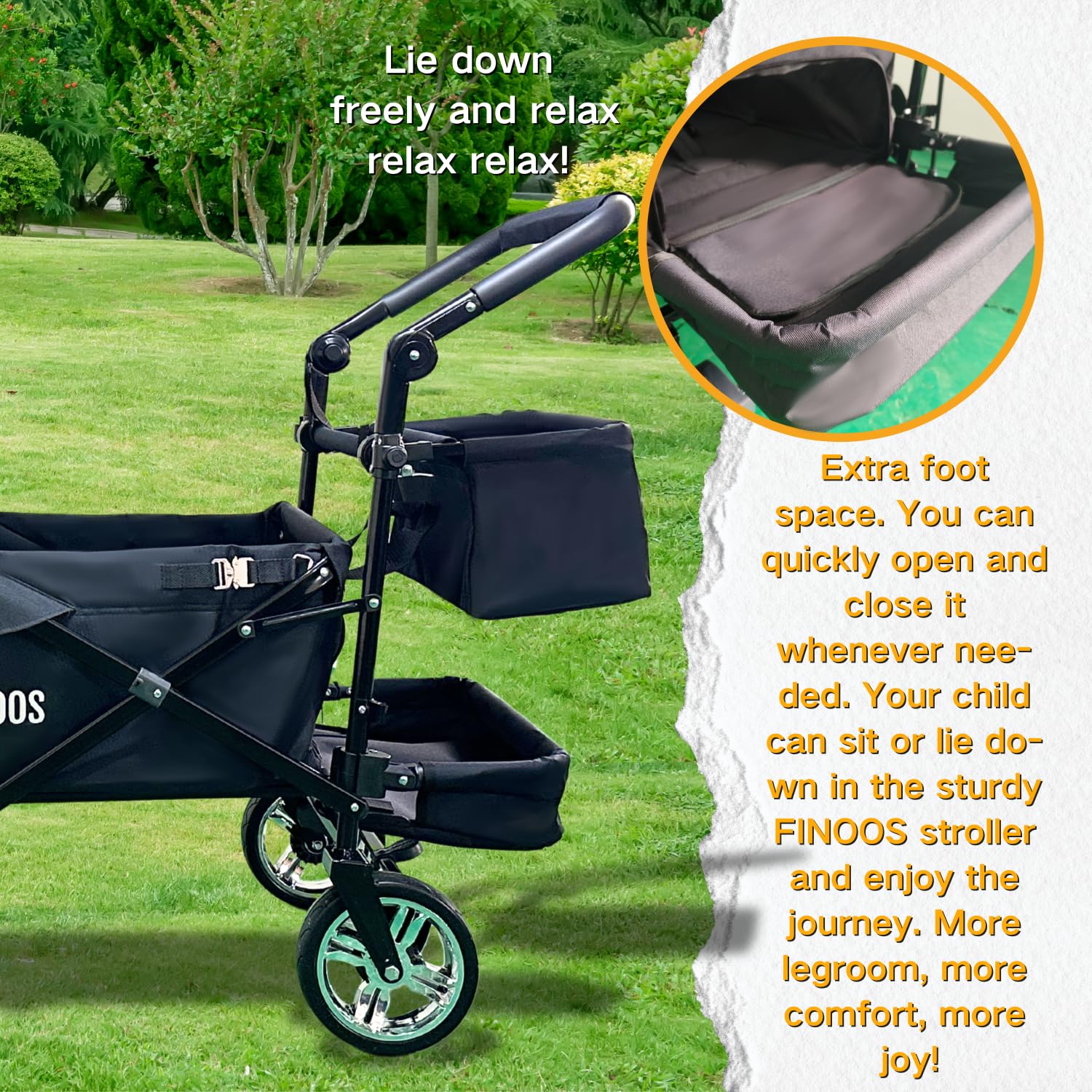 ABC Handwagen mit Dach, klappbar, 80 kg Tragfähigkeit, 2x 3-Punkt-Gurtsystem, Scheibenbremsen