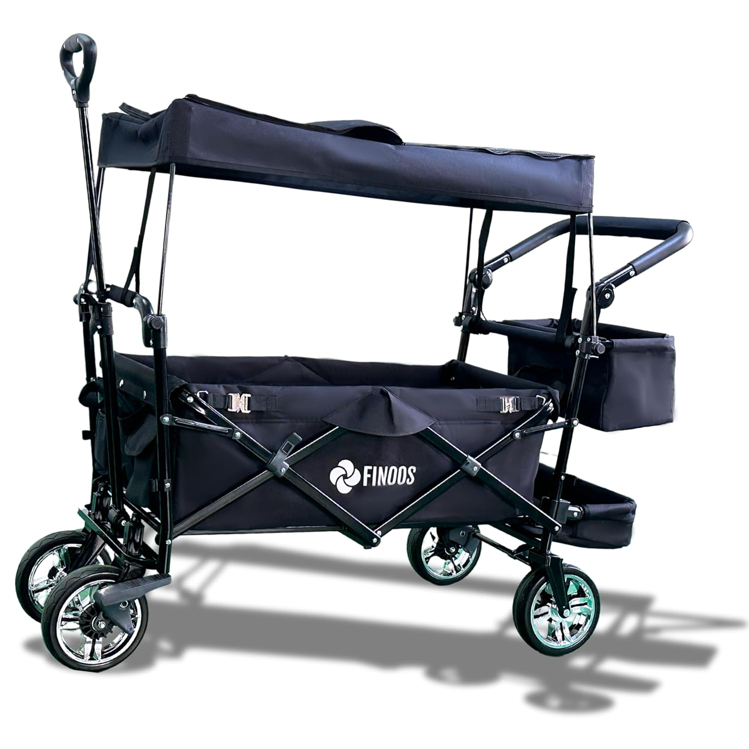 ABC Handwagen mit Dach, klappbar, 80 kg Tragfähigkeit, 2x 3-Punkt-Gurtsystem, Scheibenbremsen