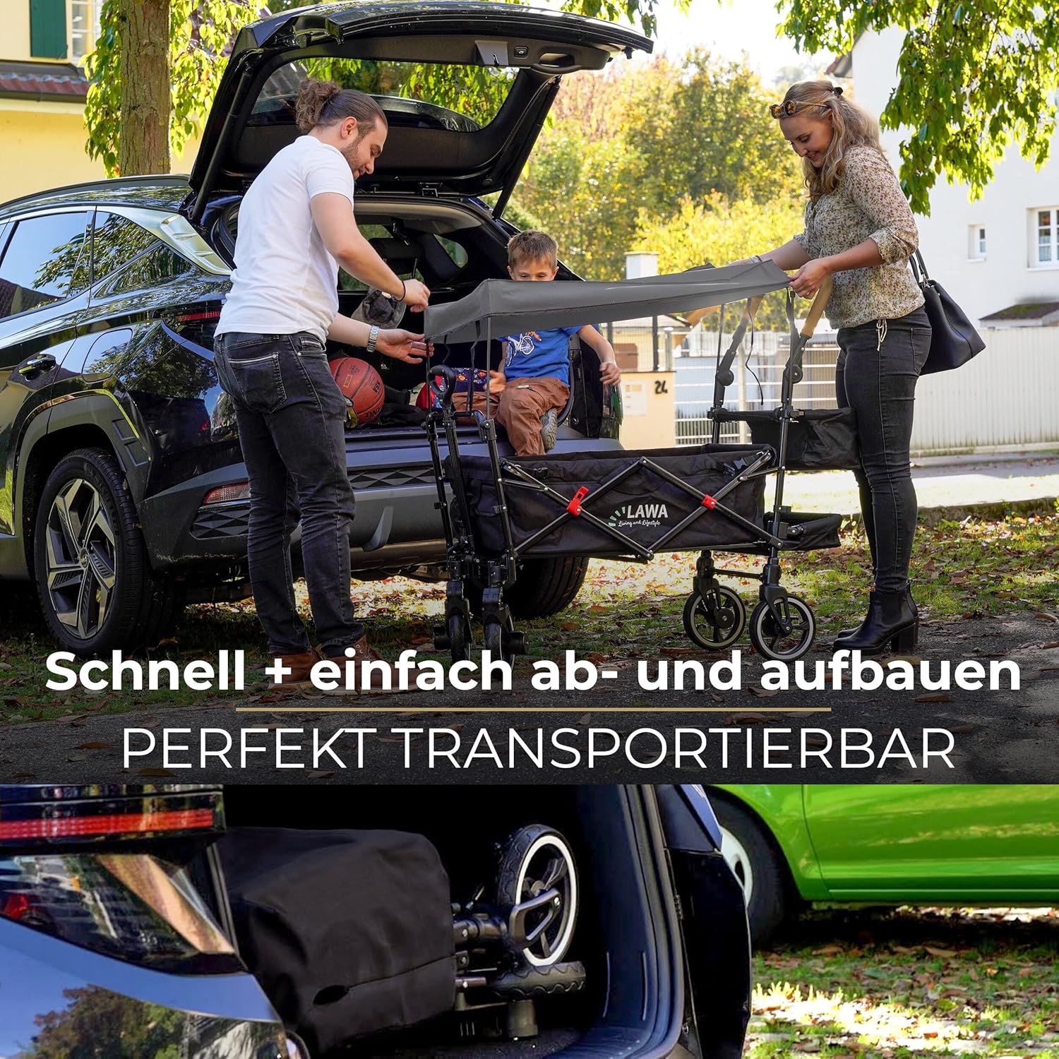 ABC Kids Klapp-Kinderwagen mit Dach, 360°-Rollen, Federbremse, 80 kg Tragkraft