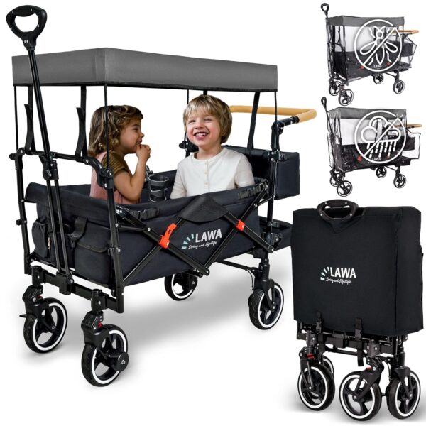 ABC Kids Klapp-Kinderwagen mit Dach, 360°-Rollen, Federbremse, 80 kg Tragkraft