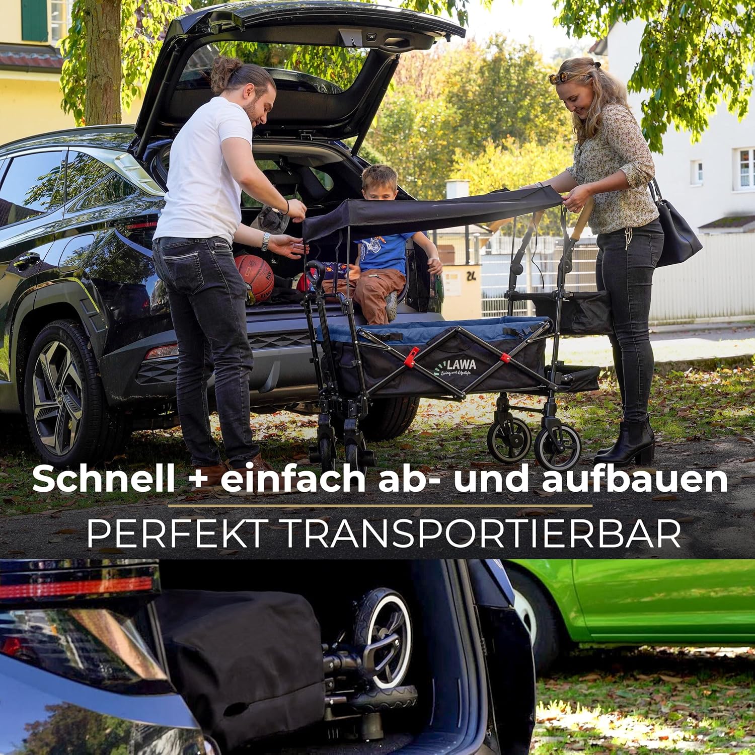 ABC Kids Klappbarer Rollwagen, 360° Lenkrollen, Federbremse, 80 kg Tragkraft