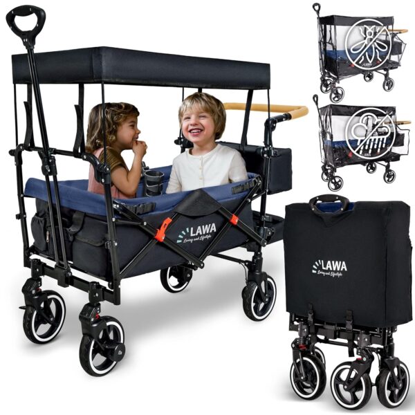 ABC Kids Klappbarer Rollwagen, 360° Lenkrollen, Federbremse, 80 kg Tragkraft