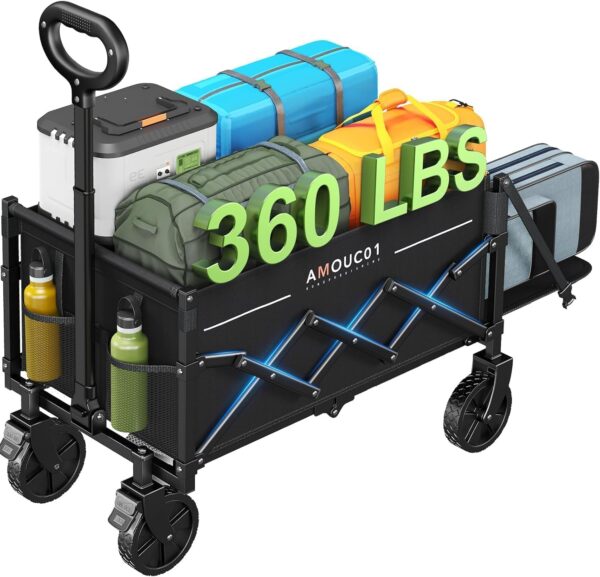 AMADA HOMEFURNISHING Klappbarer Handwagen 163 kg Tragkraft 90 L mit Getränkehaltern