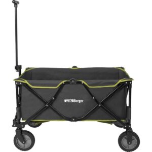 BERGER Klappbarer Transportwagen 129L │ Tragkraft 100kg │ Robust │ Garten & Strand │ Grau/Grün