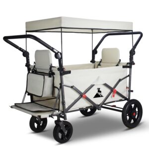 [Brand] Klappbarer Transportwagen mit Dach, Bremse, 120 kg Tragfähigkeit, PU-Festbereifung (Beige)