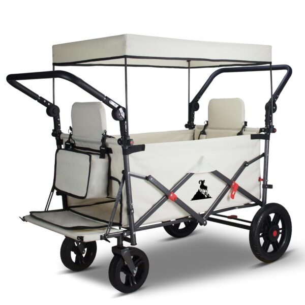 [Brand] Klappbarer Transportwagen mit Dach, Bremse, 120 kg Tragfähigkeit, PU-Festbereifung (Beige)