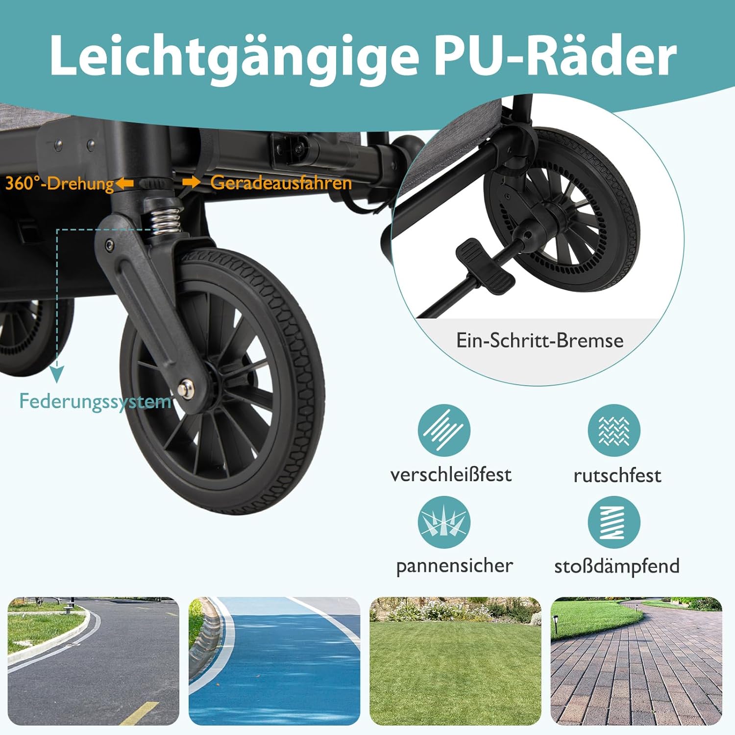 COSTWAY 2-in-1 Kombikinderwagen Faltbar Verstellbarer Griff Abnehmbare Haube Grau