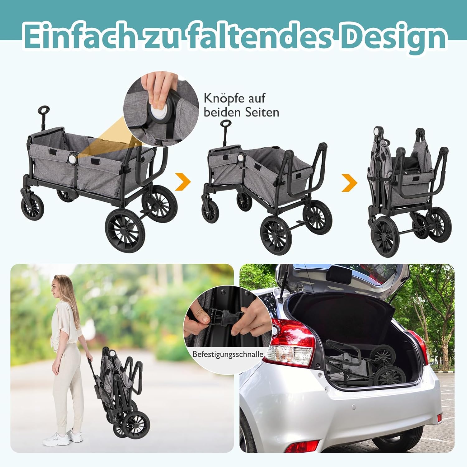 COSTWAY 2-in-1 Kombikinderwagen Faltbar Verstellbarer Griff Abnehmbare Haube Grau