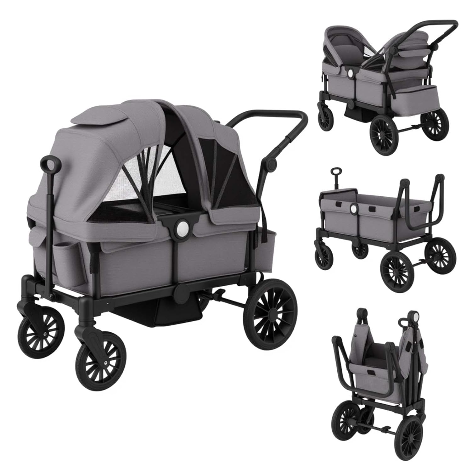 COSTWAY 2-in-1 Kombikinderwagen Faltbar Verstellbarer Griff Abnehmbare Haube Grau