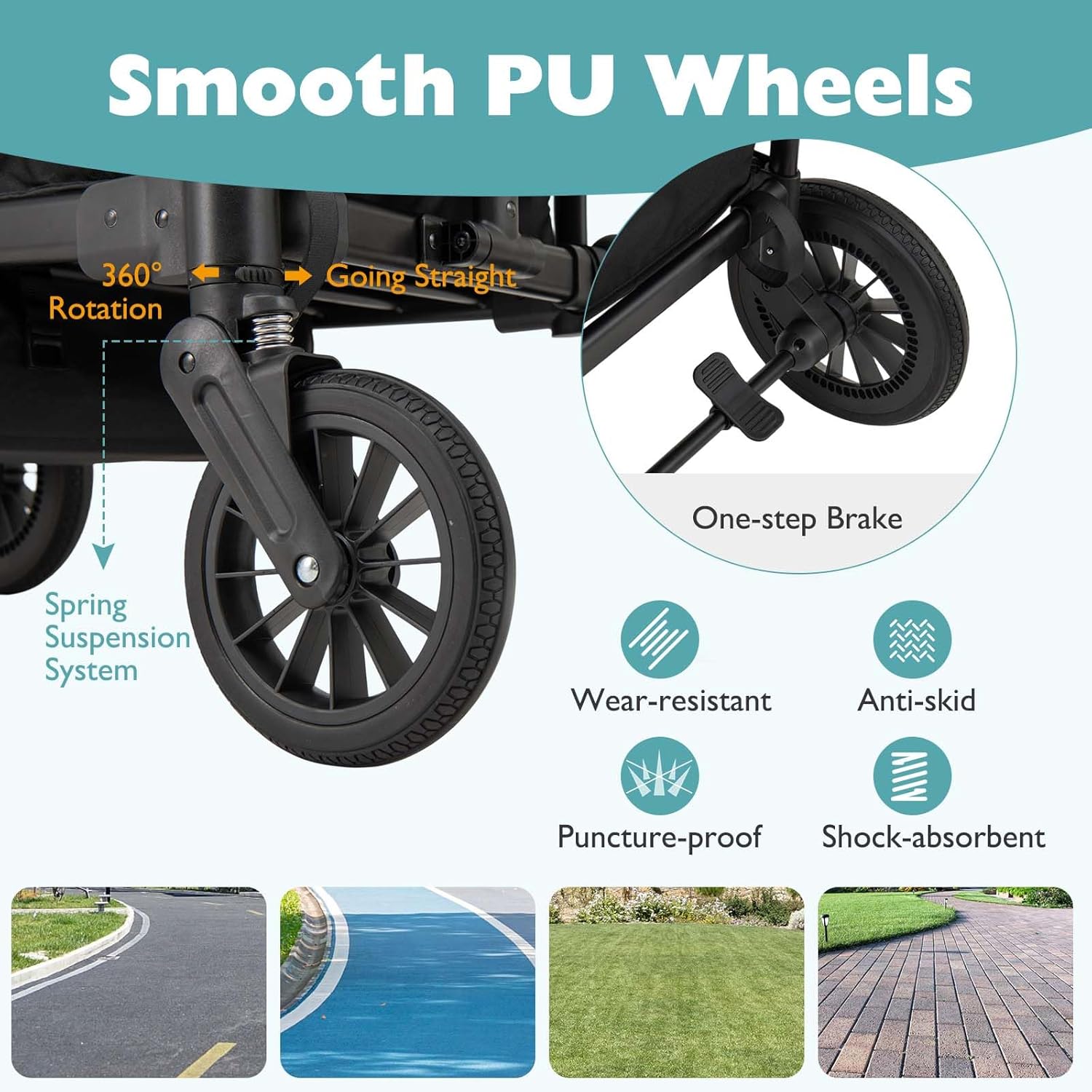 DREAMADE Doppelt Kinderwagen faltbar, verstellbarer Griff, Sonnendach, ab 6 Monate