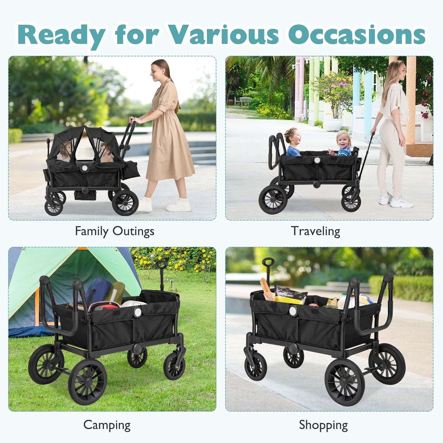 DREAMADE Doppelt Kinderwagen faltbar, verstellbarer Griff, Sonnendach, ab 6 Monate