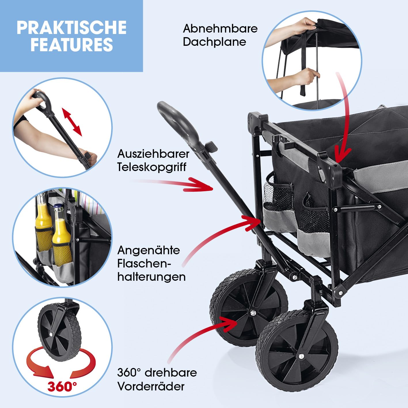 EASYmaxx Klappleiter mit 80 kg Tragfähigkeit, 360°-Drehlenkung, robustem Nylonbezug