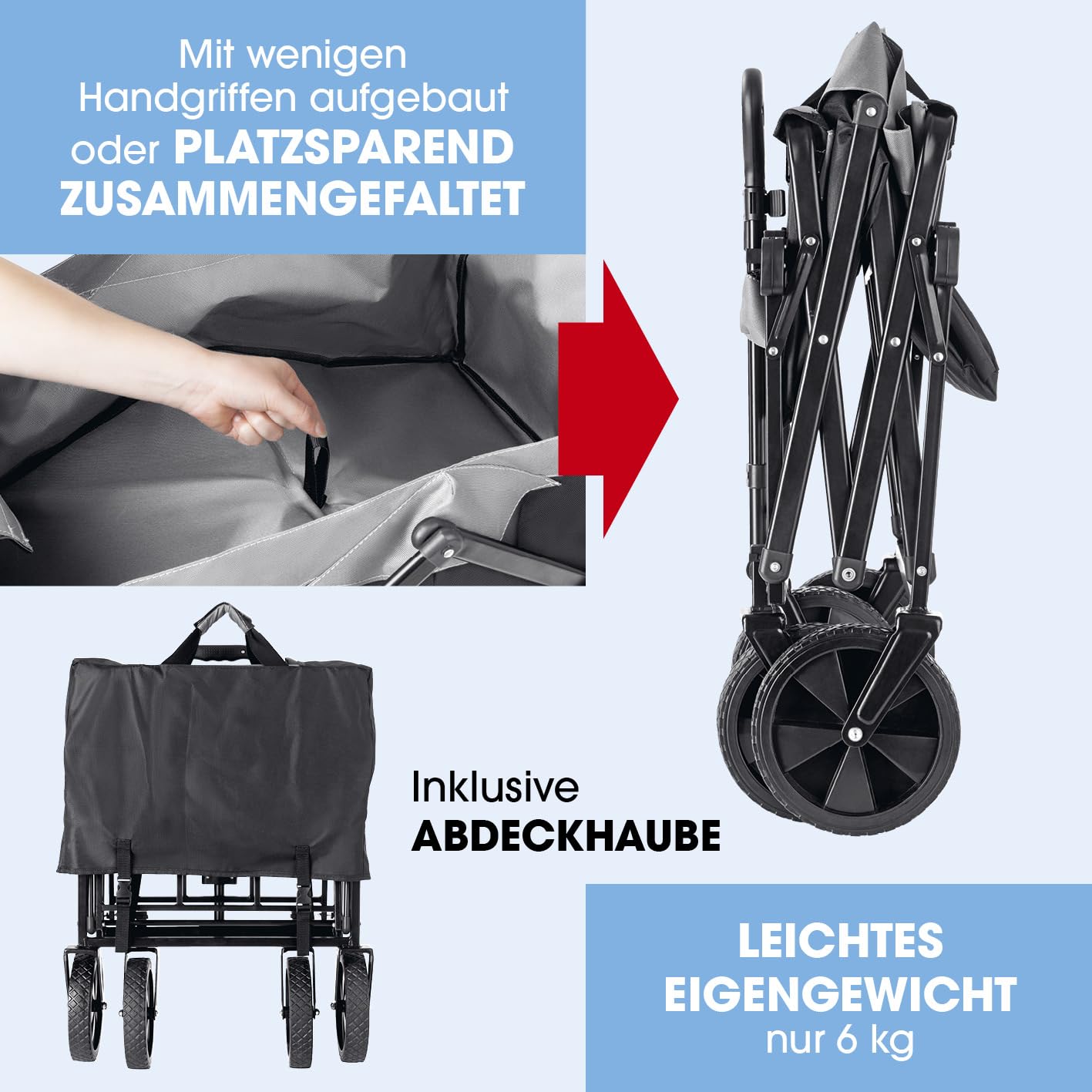 EASYmaxx Klappleiter mit 80 kg Tragfähigkeit, 360°-Drehlenkung, robustem Nylonbezug