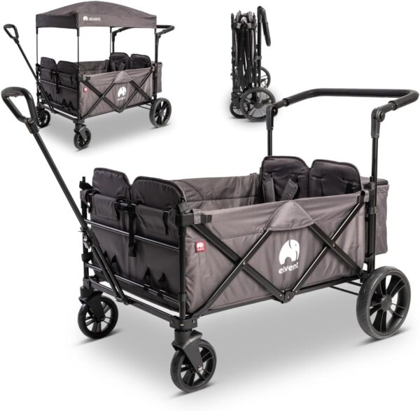 elvent® WagonPro City Kinderwagen klappbar mit Dach, 4 Sitze, 5-Punkt-Gurt