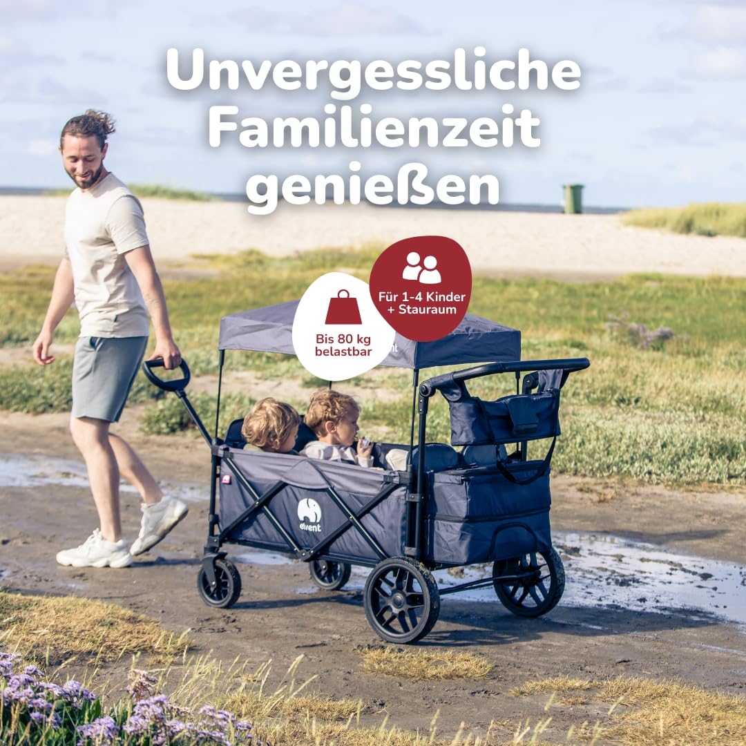 elvent® WagonPro Kombikinderwagen klappbar mit Dach, 4 Sitze, Off-Road Bereifung