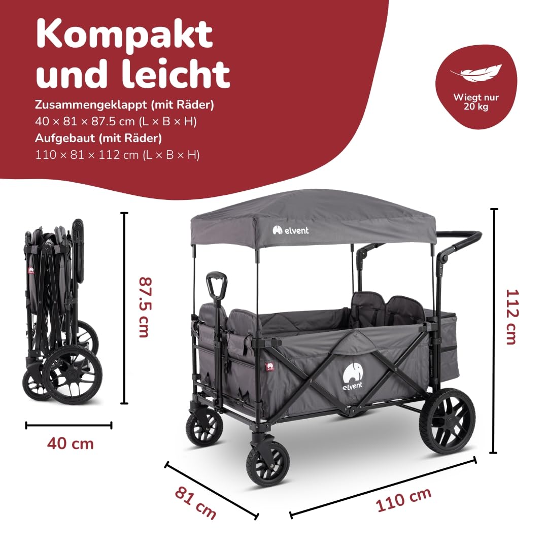 elvent® WagonPro Kombikinderwagen klappbar mit Dach, 4 Sitze, Off-Road Bereifung