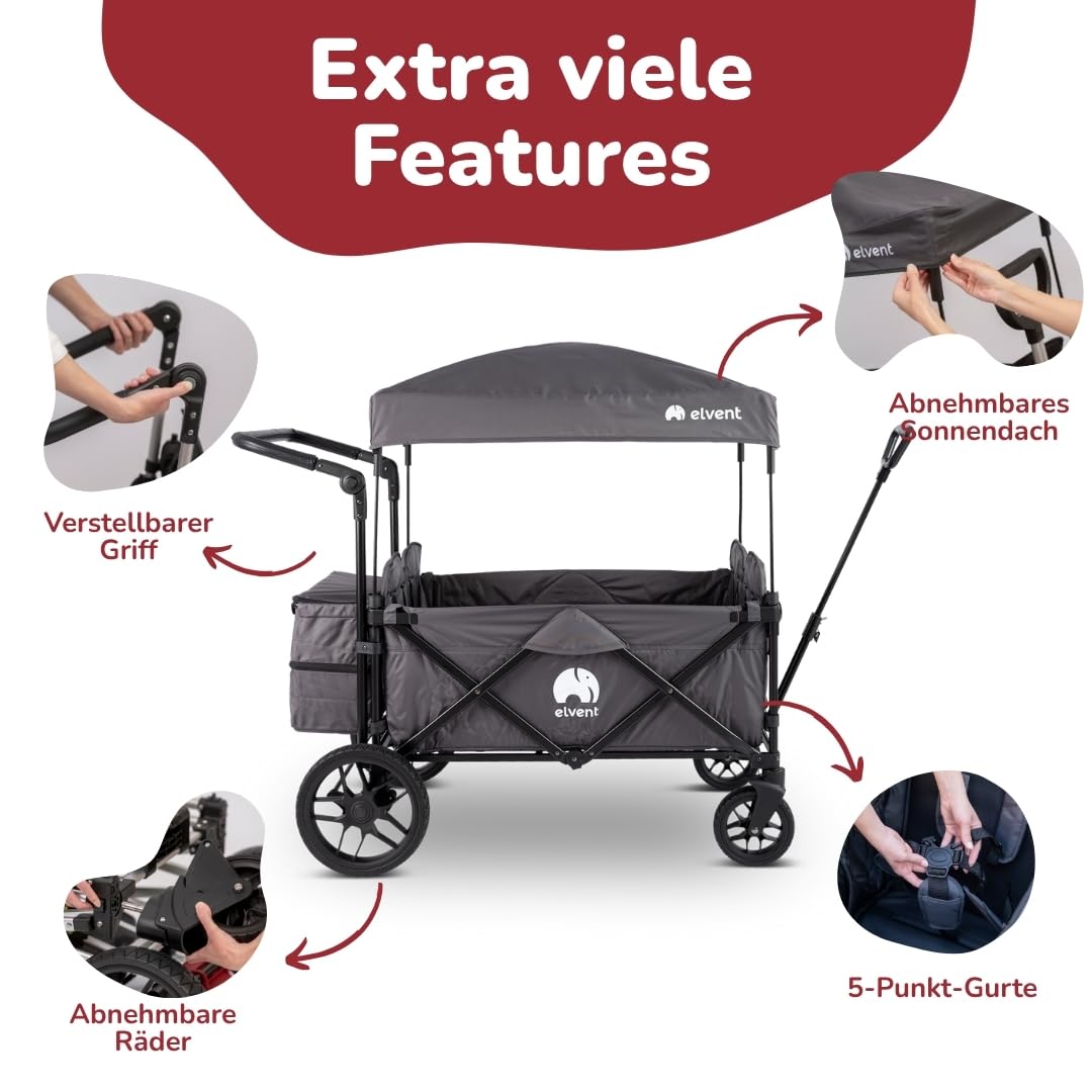 elvent® WagonPro Kombikinderwagen klappbar mit Dach, 4 Sitze, Off-Road Bereifung