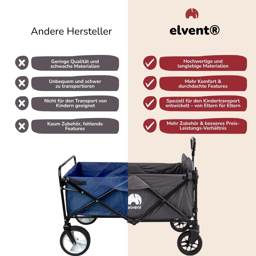 elvent® WagonPro Kombikinderwagen klappbar mit Dach, 4 Sitze, Off-Road Bereifung
