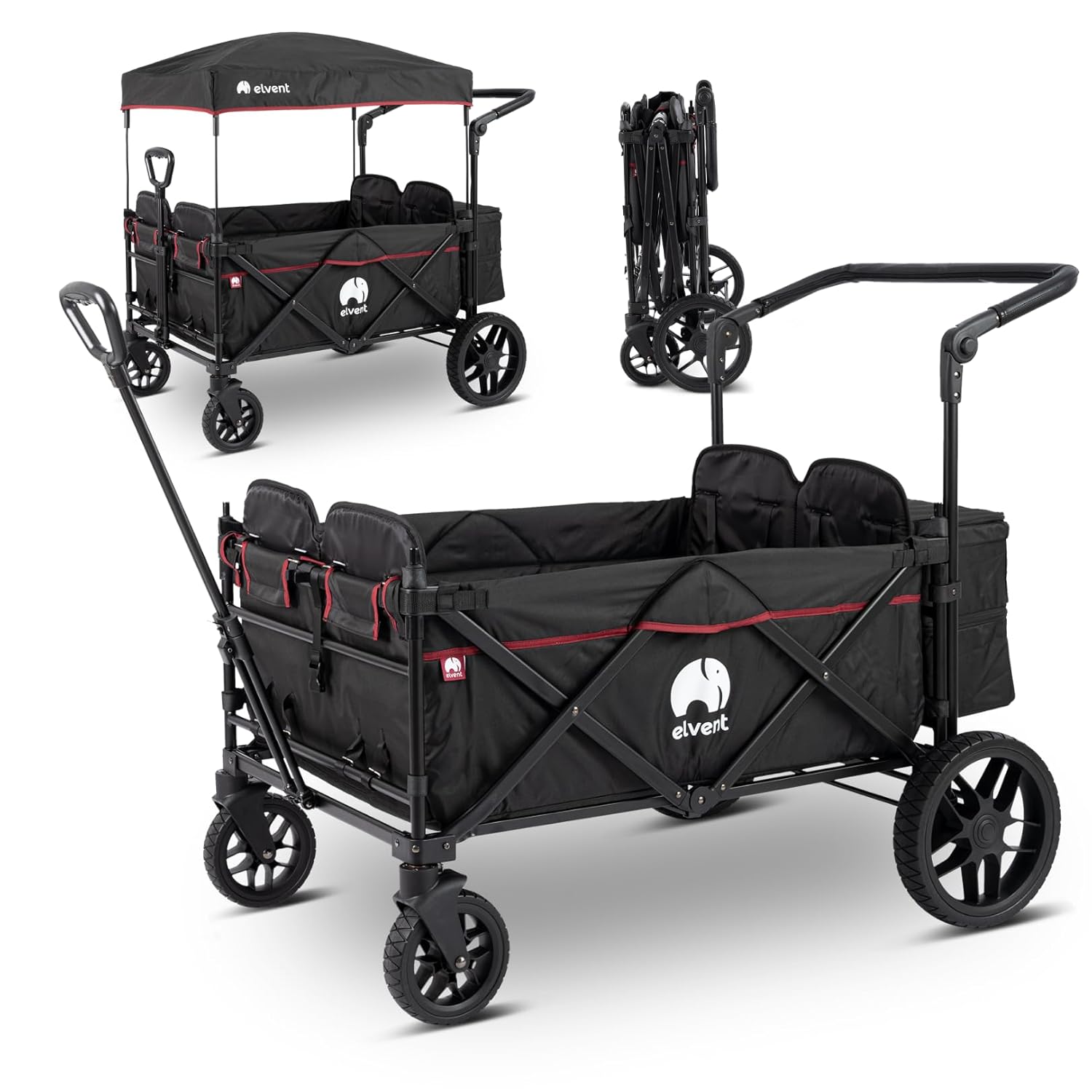 elvent® WagonPro Kombikinderwagen klappbar mit Dach, 4 Sitze, Off-Road Bereifung