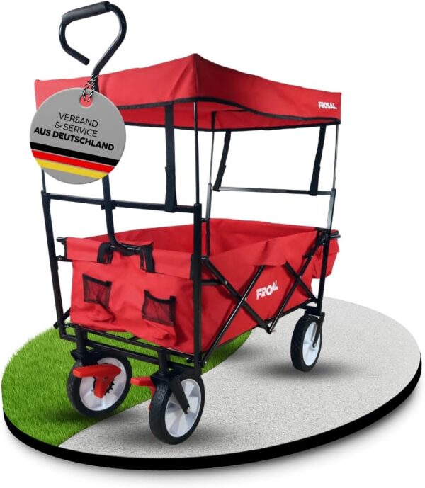 FROSAL Handwagen klappbar mit Sonnendach und Bremse, Transportwagen rot
