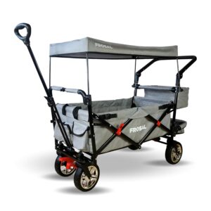 FROSAL Kindertransportwagen faltbar mit Dach Silber Grau – mobiler Soft Trolley für Kinder