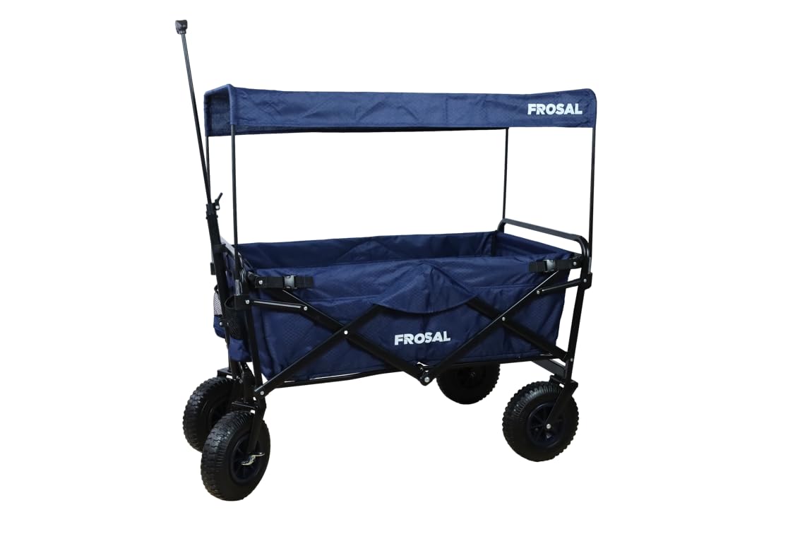FROSAL Klappbarer Rollwagen mit Bremse, Dach und Luftreifen in Blau
