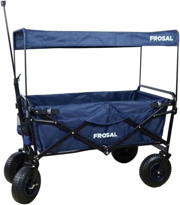 FROSAL Klappbarer Rollwagen mit Bremse, Dach und Luftreifen in Blau