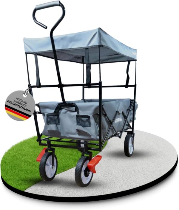 FROSAL Klappbarer Rollwagen mit Sonnensegel Grau – Stabil, Mobil, Wetterfest