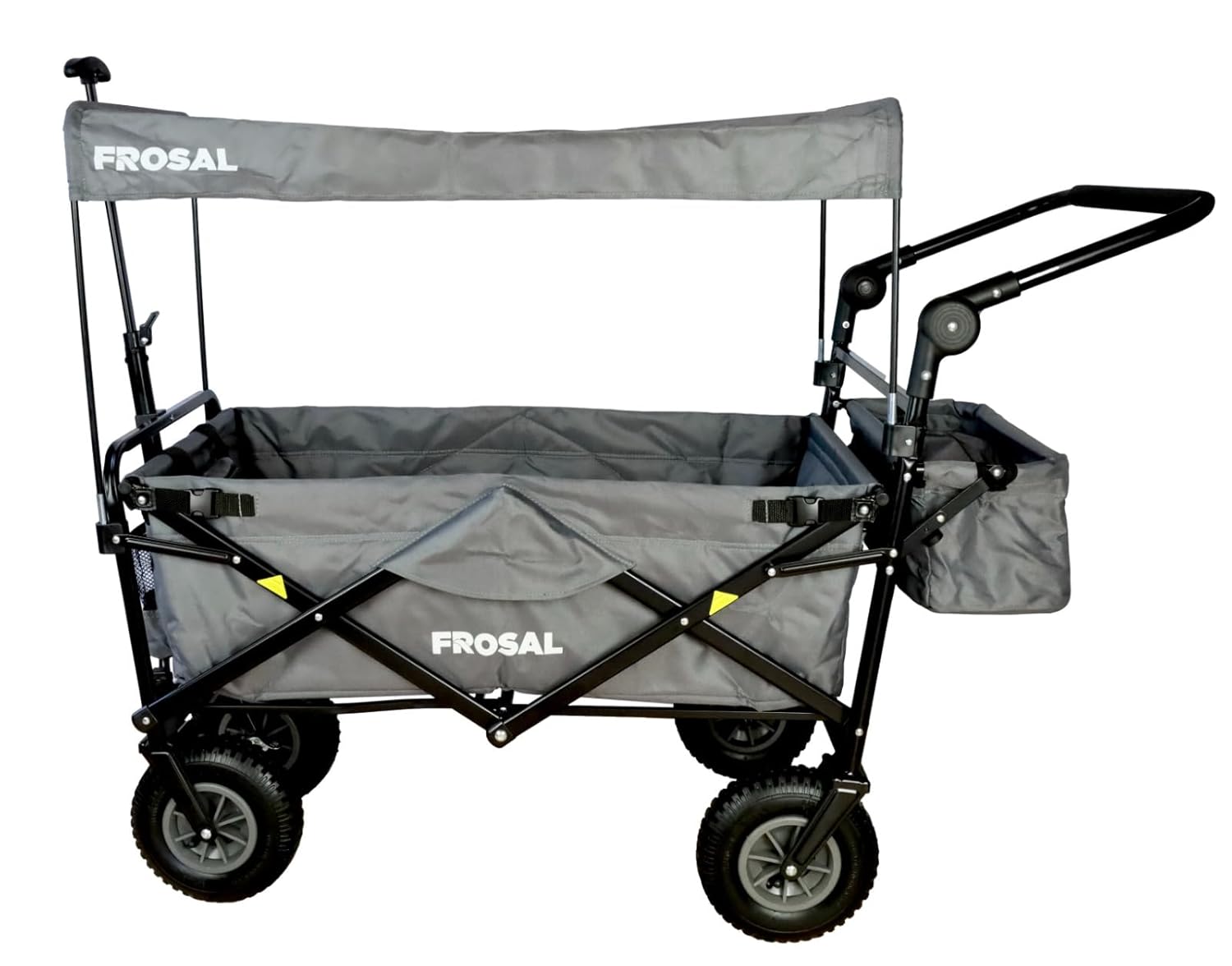 FROSAL Nick PRO Faltbarer Bollerwagen mit Bremse, Luftreifen, Graues Dach