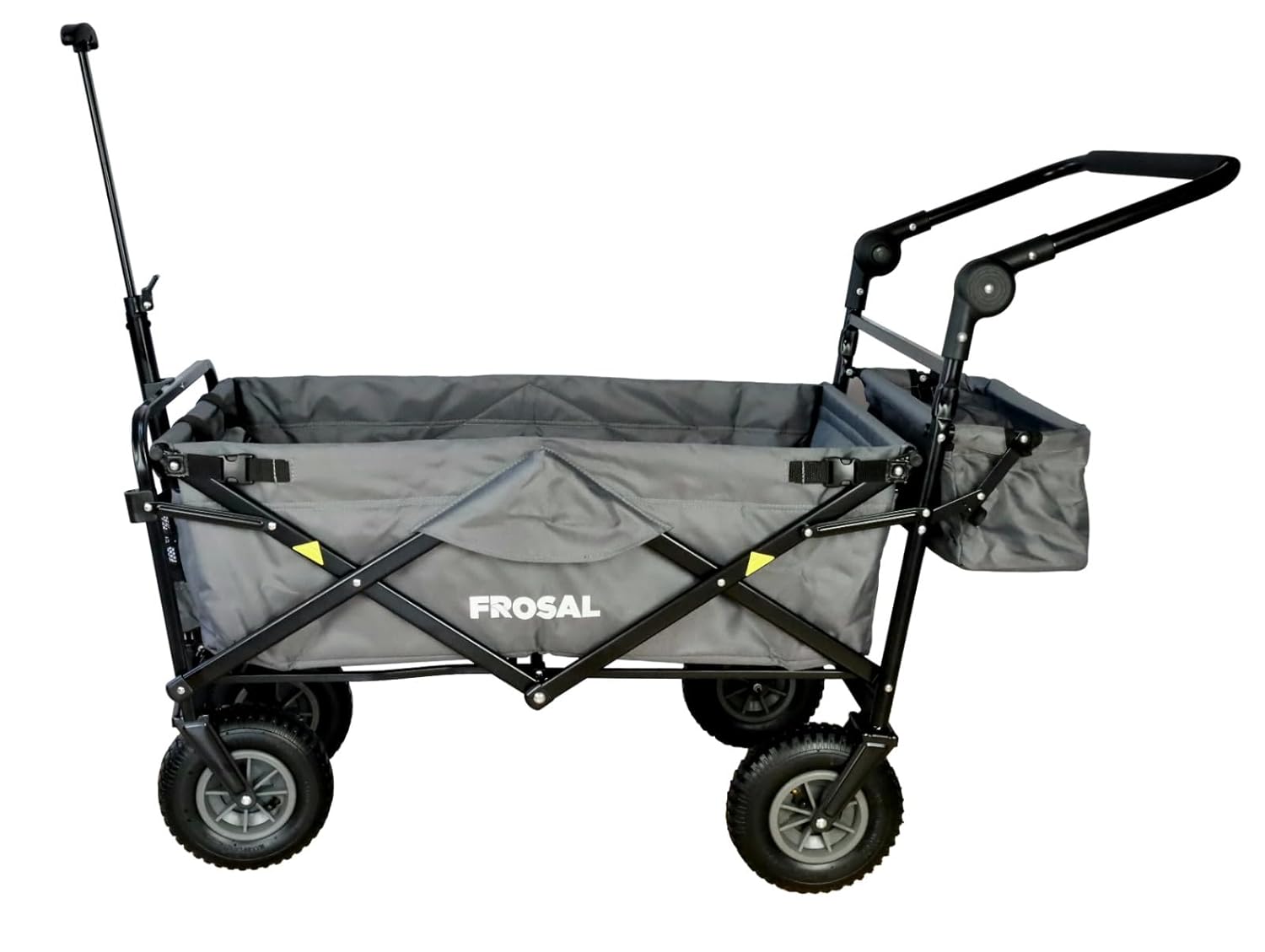 FROSAL Nick PRO Faltbarer Bollerwagen mit Bremse, Luftreifen, Graues Dach