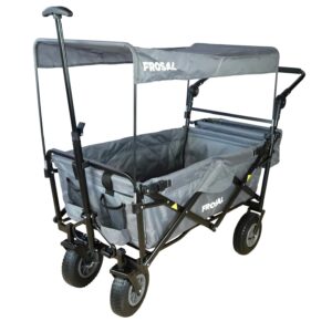 FROSAL Nick PRO Faltbarer Bollerwagen mit Bremse, Luftreifen, Graues Dach