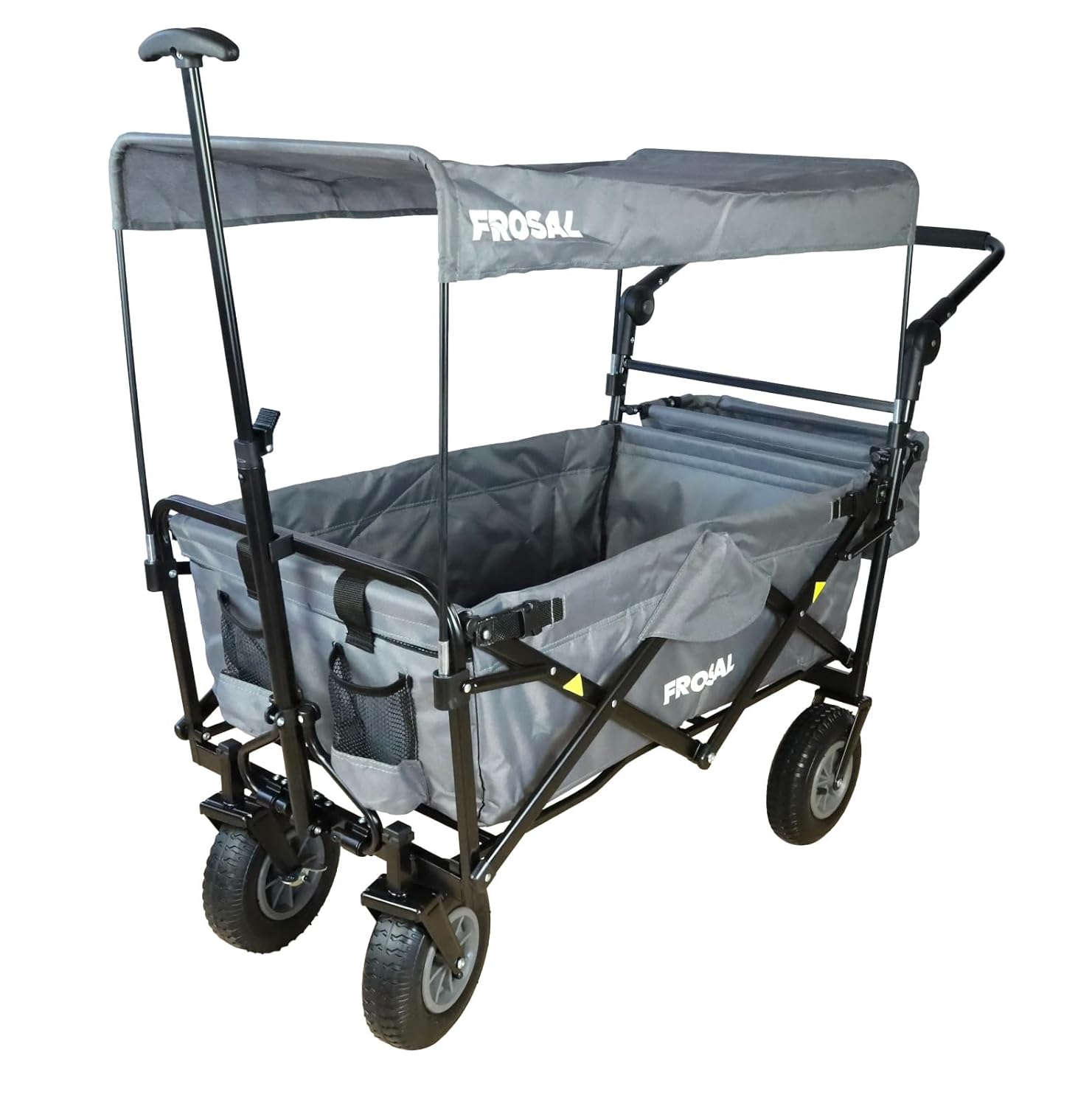 FROSAL Nick PRO Faltbarer Bollerwagen mit Bremse, Luftreifen, Graues Dach