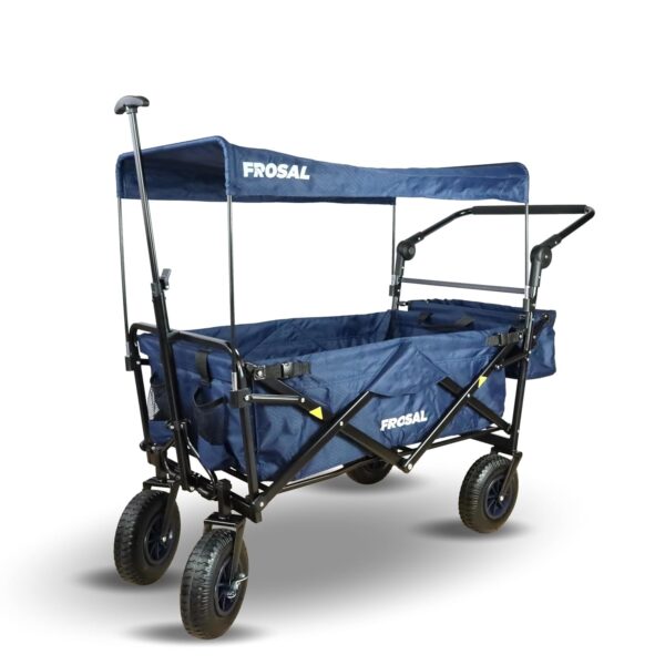 FROSAL Nick Pro Klappwagen mit Bremse, blau, pneumatische Bereifung, faltbarer Handwagen für Strand und Gelände