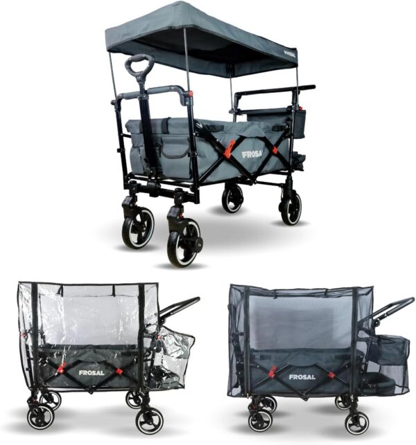 FROSAL Paul Kinderklappwagen mit Regenschutz und Insektenschutz, Grau