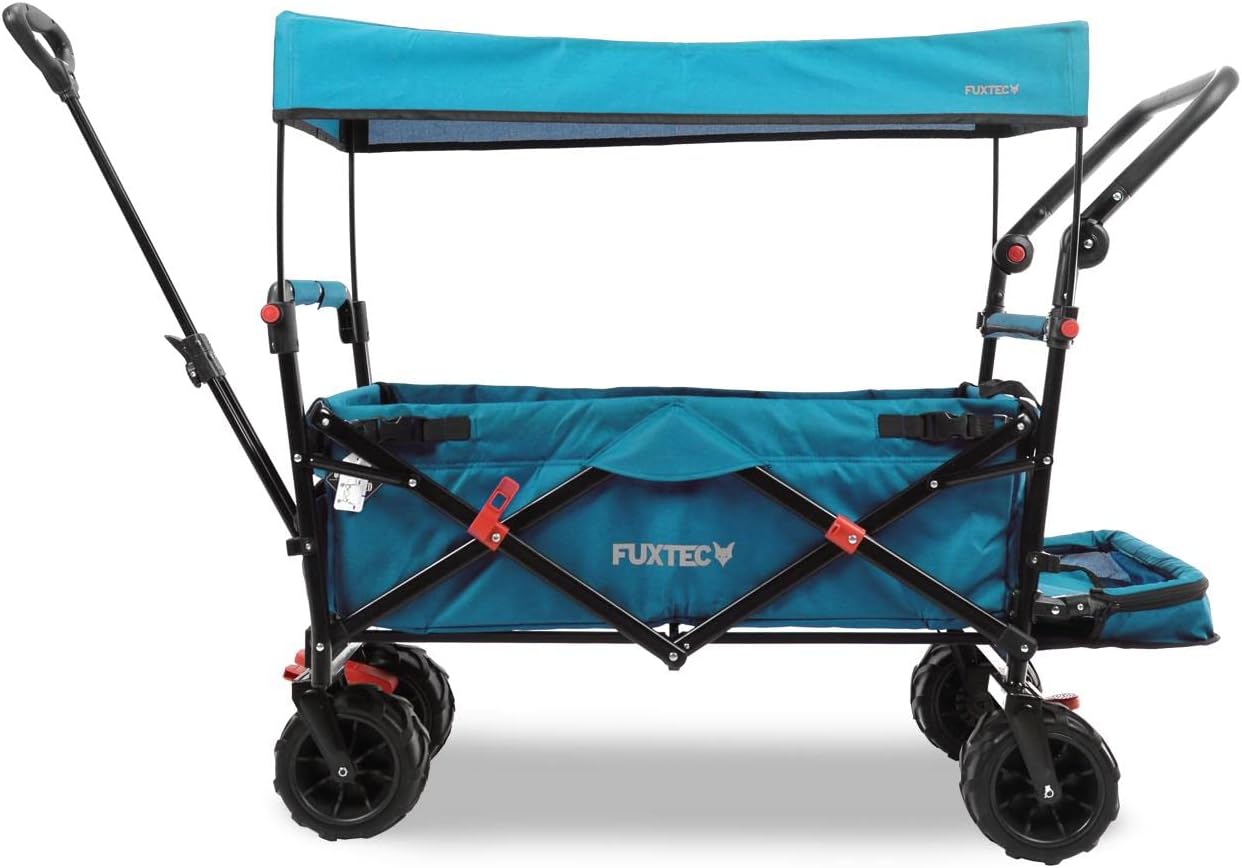 FUXTEC Beach Trolley faltbar, extra breite Räder, Dach, Feststellbremse, Aufstiegshilfe