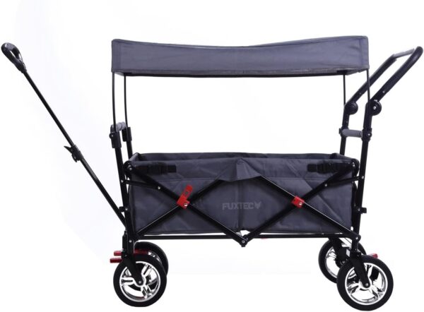 Fuxtec FX-CT700 Klappbarer Bollerwagen mit Dach, Festbremsen, Vollgummiräder – Kinderwagen