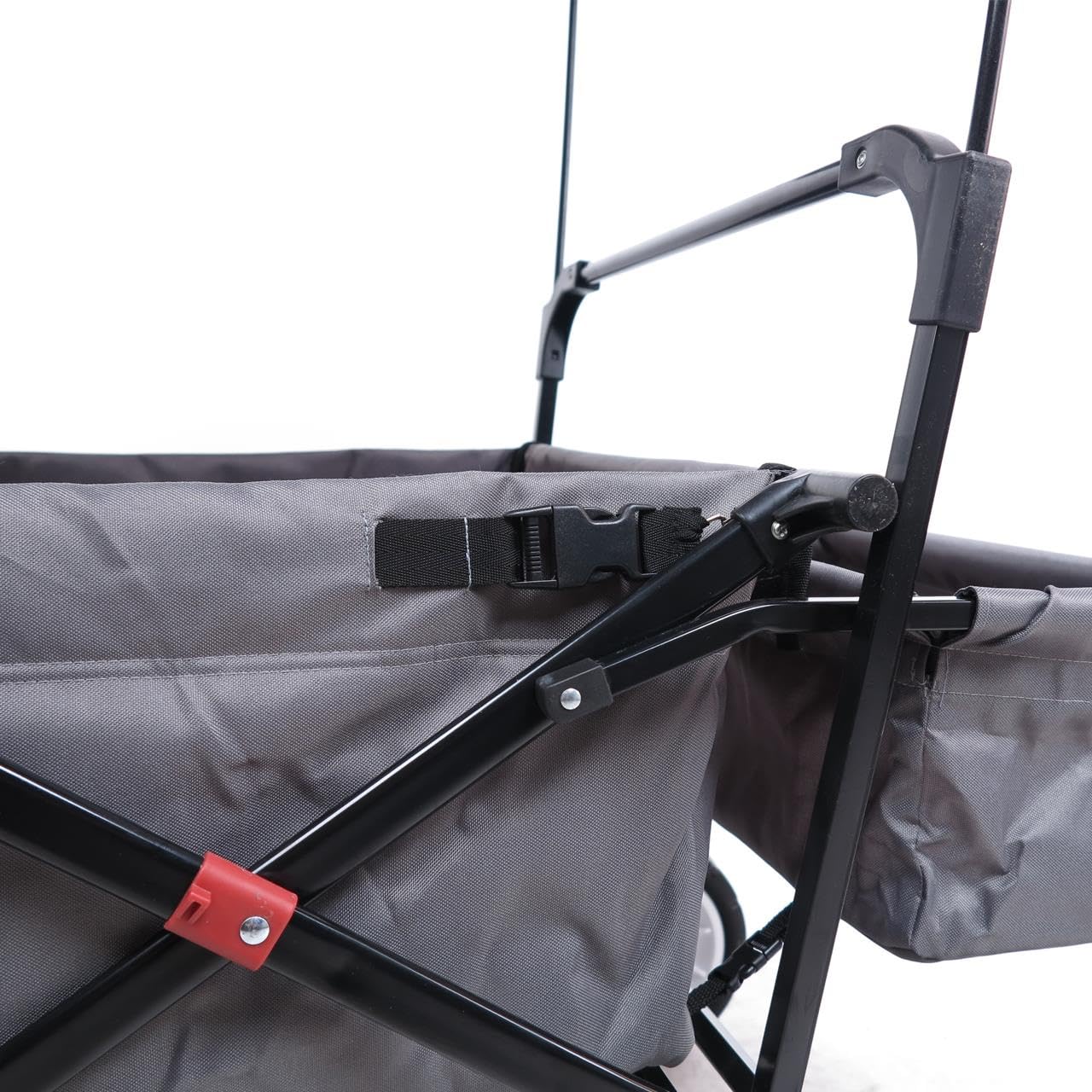 FUXTEC Klappbarer Bollerwagen mit Dach, Feststellbremse, Strandreifen – Grau