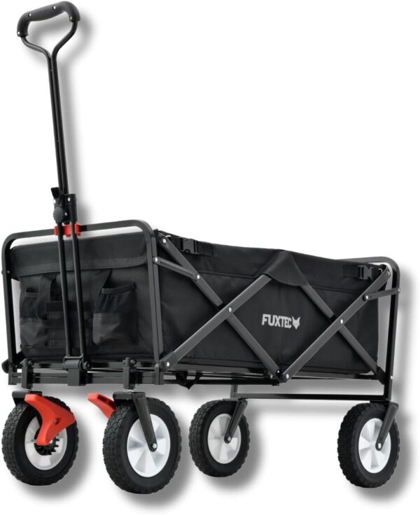 FUXTEC Klappleiter Wagen Schwarz, 75 kg Tragfähigkeit, Mit Schiebebügel, Robuste Bauweise