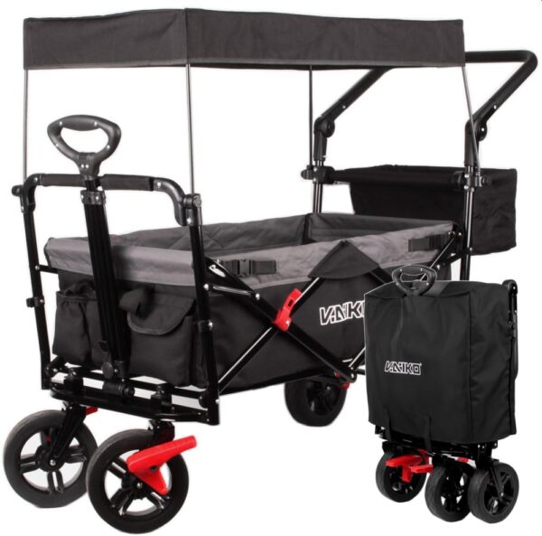 Handcart Faltbarer Gartenroller mit Dach & Transportsicherung (Schwarz)