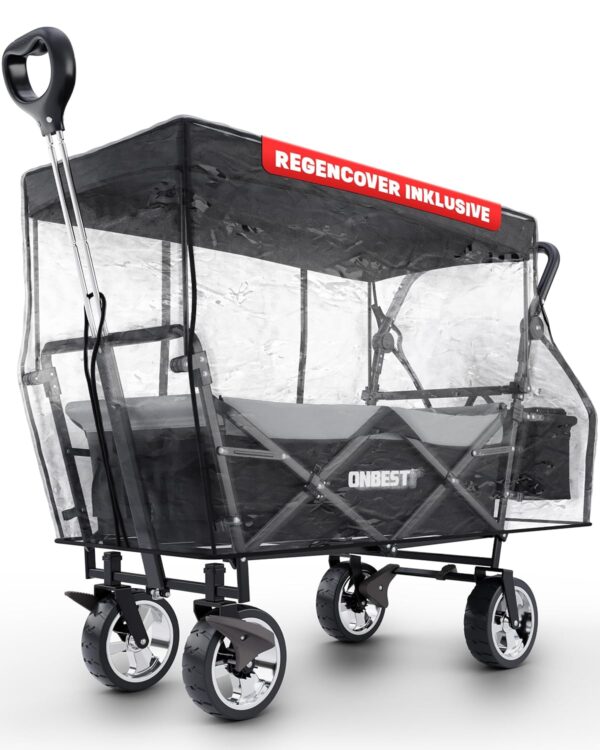 Handcart Foldable – Klappbarer Bollerwagen mit Regenschutz & Sonnendach, Kühltasche, Getränkehalter – Schwarz