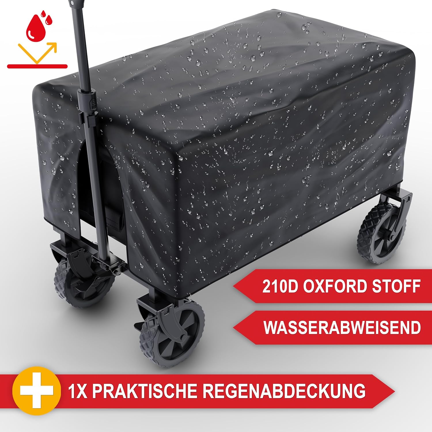 Handcart Foldable – Klappbarer Transportwagen mit Regenschutz, Schwarzer Faltkarren für Outdoor