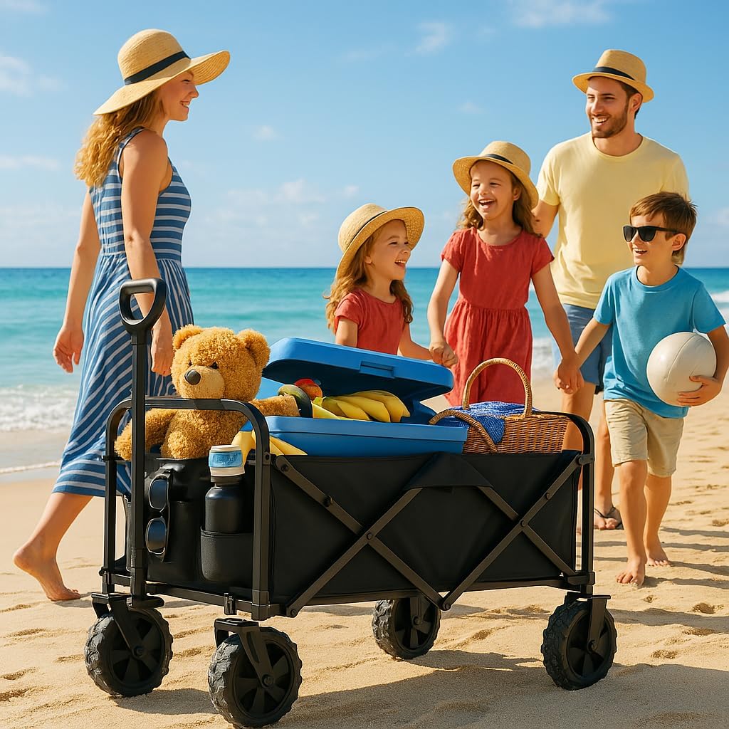 Handcart Foldable – Klappbarer Transportwagen mit Regenschutz, Schwarzer Faltkarren für Outdoor