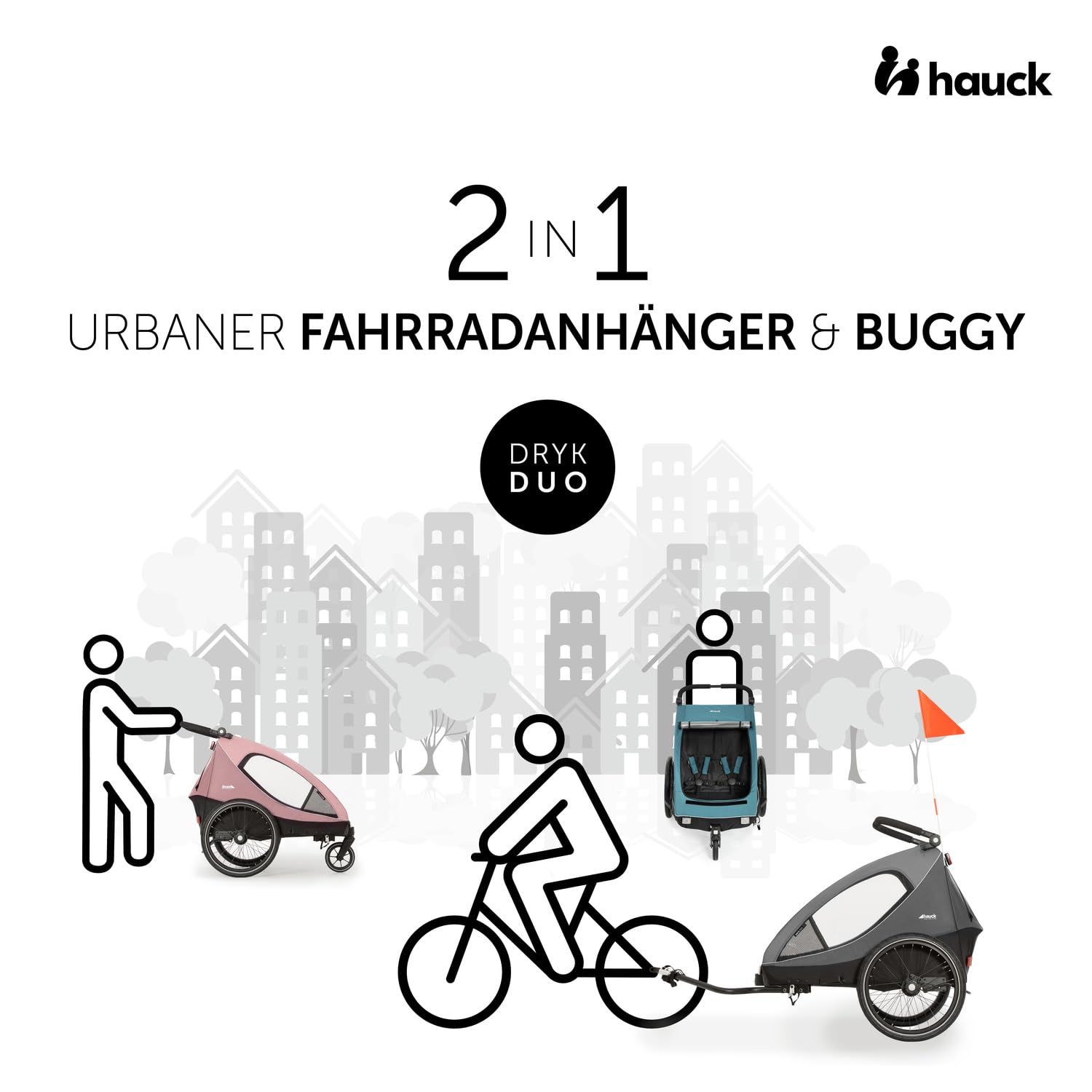 Hauck Dryk Duo 2-in-1 Kinderfahrradanhänger klappbar, 6-36 Monate, 120 cm, 22 kg