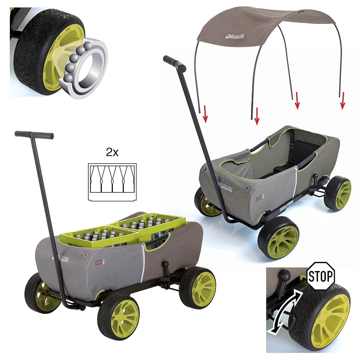 Hauck Eco Mobile Kinderbuggy – Klappbar, Sonnendach, gepolsterte Sitze, 50 kg Tragkraft – Waldgrün