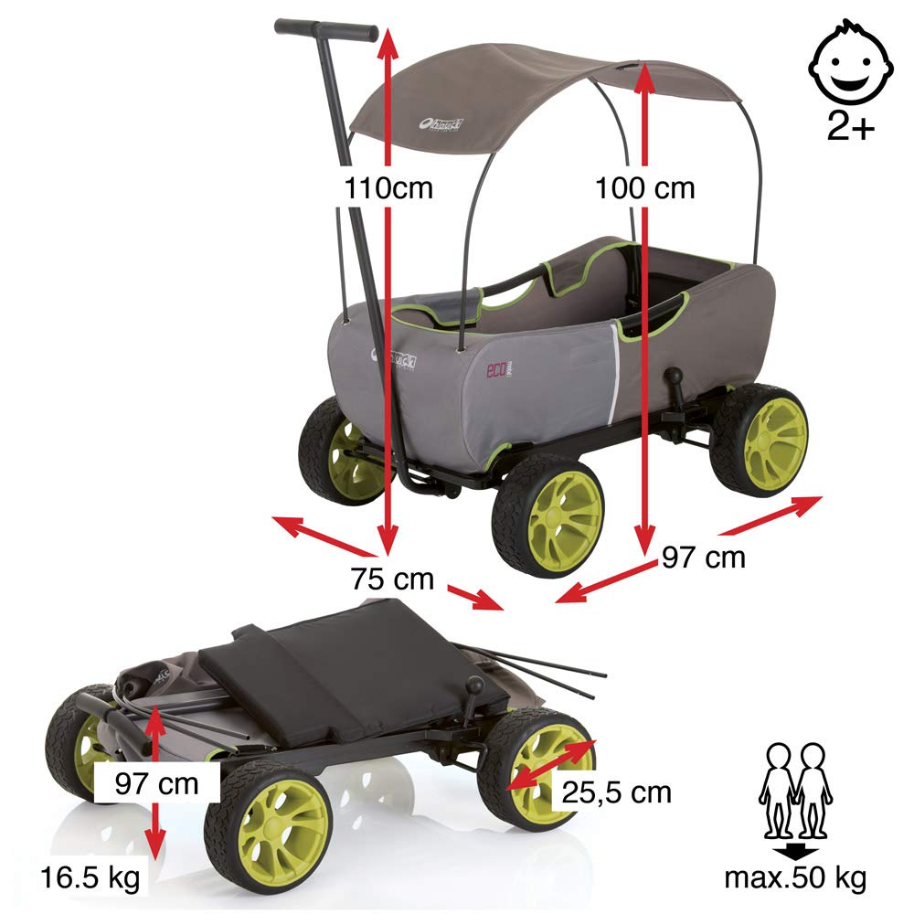 Hauck Eco Mobile Kinderbuggy – Klappbar, Sonnendach, gepolsterte Sitze, 50 kg Tragkraft – Waldgrün