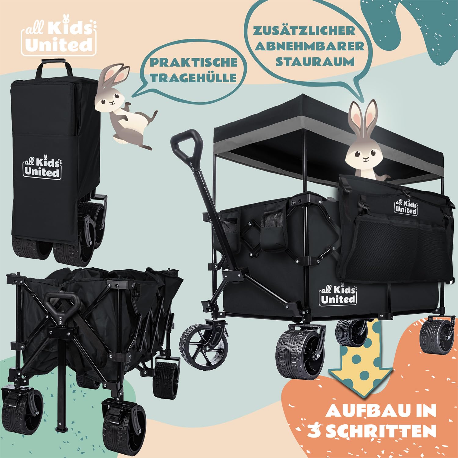 Hawkins Faltbarer Transportroller 90 L 150 kg XXL Räder mit Bremse