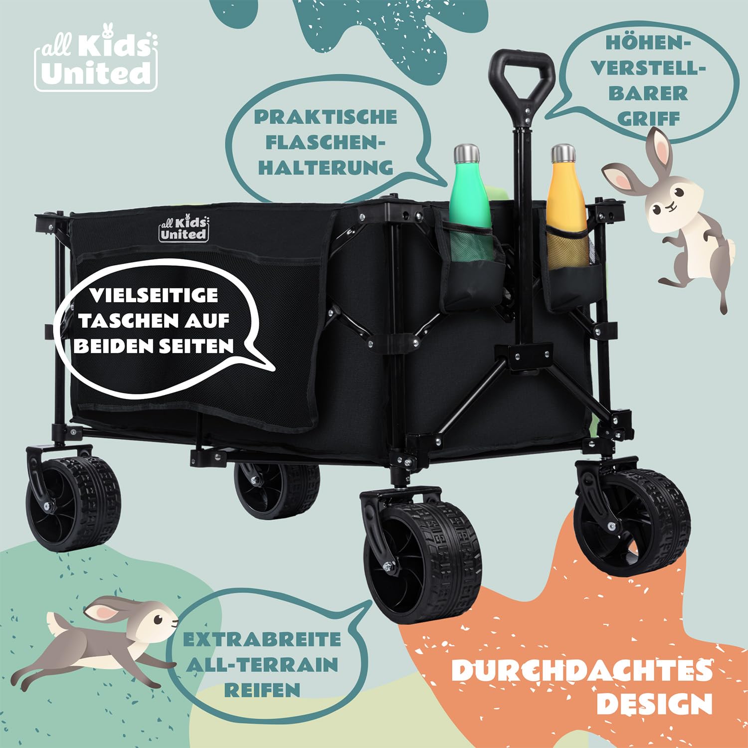 Hawkins Faltbarer Transportroller 90 L 150 kg XXL Räder mit Bremse