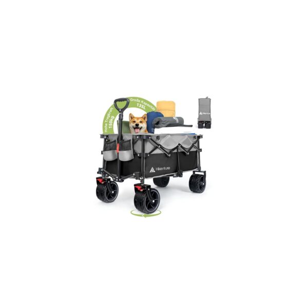 HIKENTURE Klappwagen 135 L, 150 kg Tragkraft, Breite Reifen mit Bremse