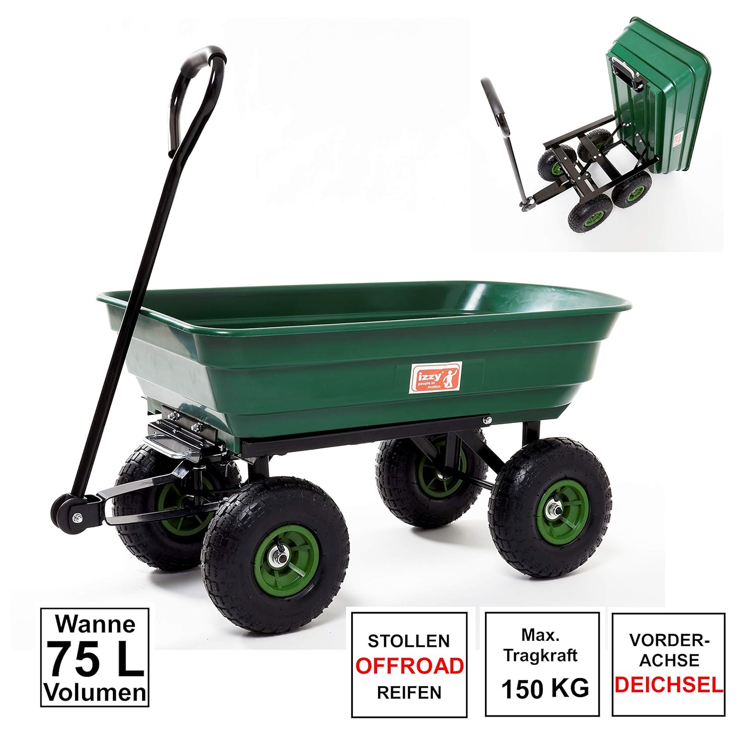 Izzy Handwagen klappbar, pneumatische Reifen, 80 kg Tragfähigkeit, Dach